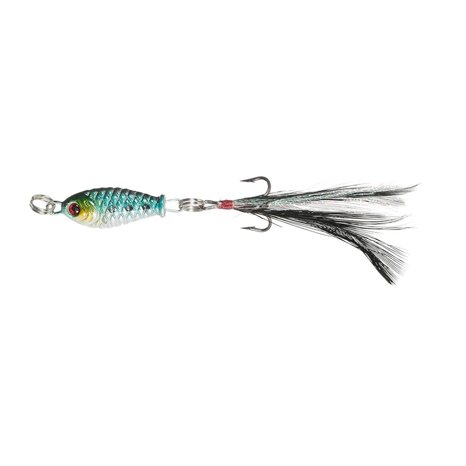 

1PCS Lead Fishing Lures 6g 32mm Artificial Hard Alloy Fish Vibration Lure Set with #4 Feather Hooks Pesca