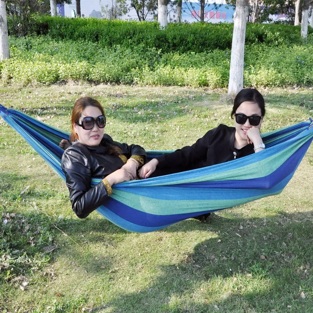 

Portable Outdoor Camping Canvas Hammock Travel Swing Red, Blue Striped Garden Hanging Bed