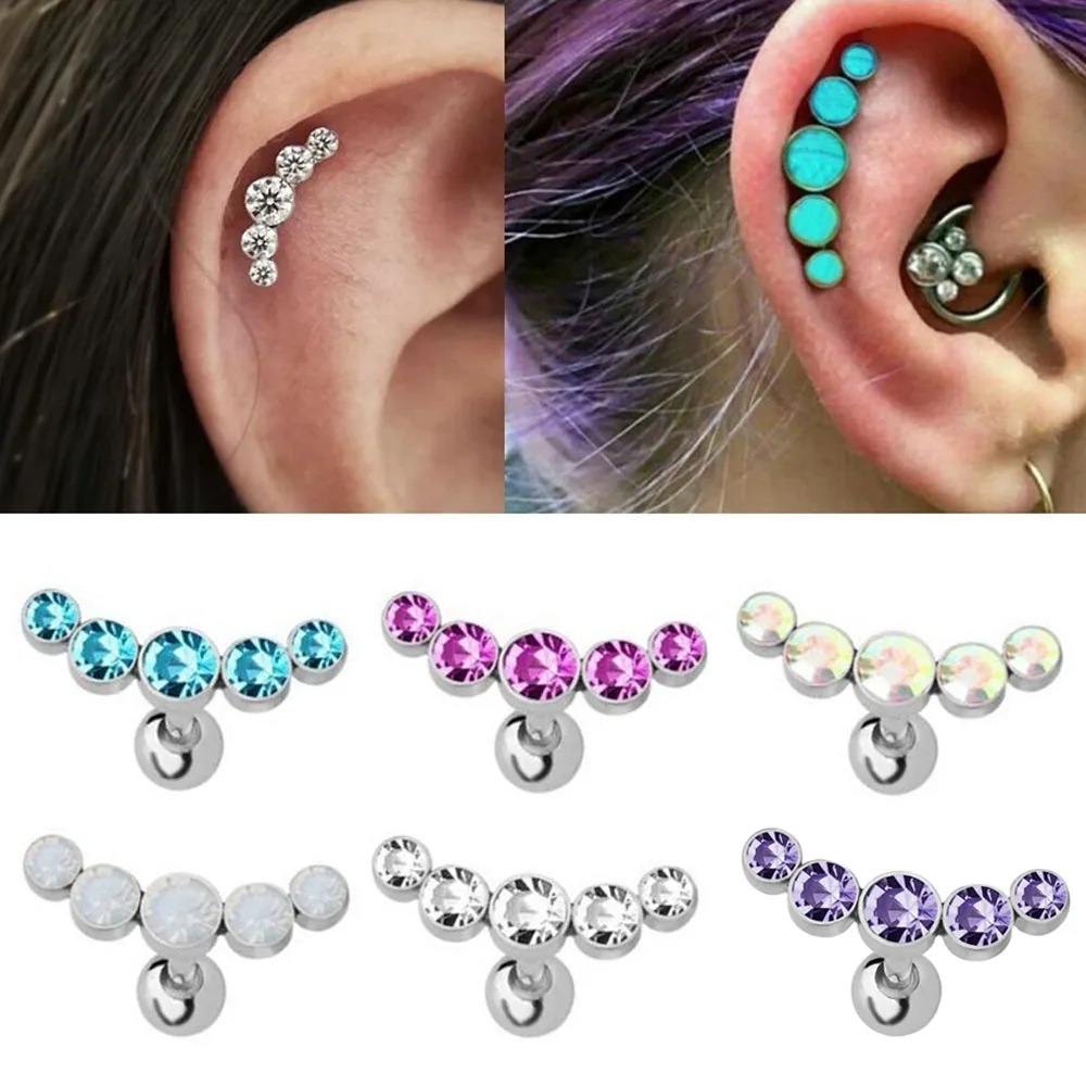 Tragus Jewelry-Accessories Stud-Earrings Bar Piercing Ear-Nail Crystal-Body Helix Stainless-Steel