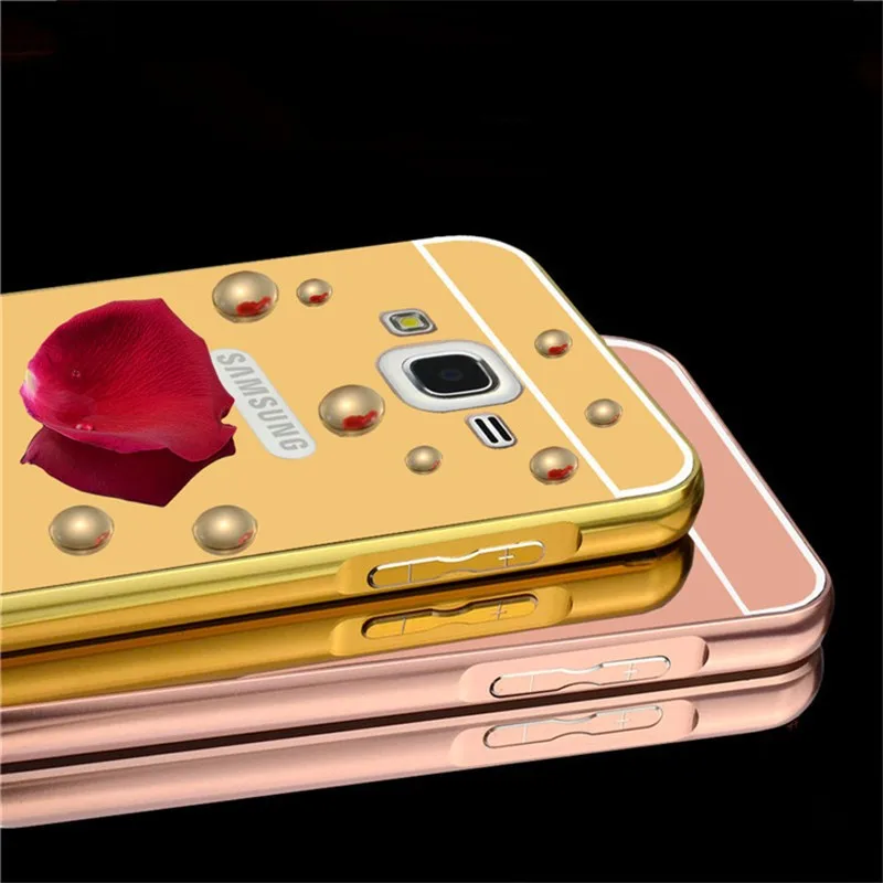 Luxury Metal + Mirror Acrylic Case For Samsung Galaxy Grand 2 Duos G7102 G7106 G7108 Mobile Phone Protective Back Cases