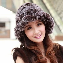 YCFUR зимние теплые шапки s для женщин ручной вязки Настоящий мех кролика шапочки шапки Дамы Цветы шапка женская