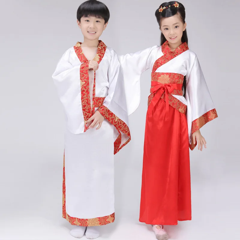 Новое поступление Китайский народный костюм мальчиков Hanfu одежда Халат + ремень Длинная детская Китайская традиционная costime девушка Тан