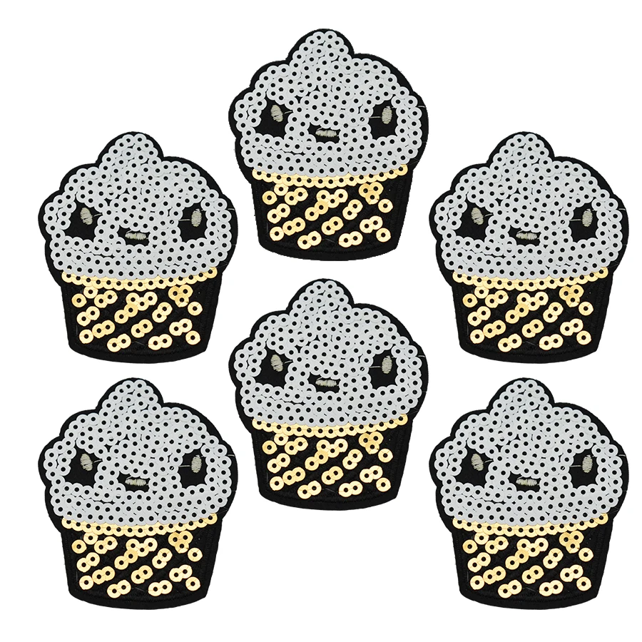 

10 pcs Sequined Cupcake patches for clothing iron embroidered patch applique iron sew on patches sewing accessories for clothes