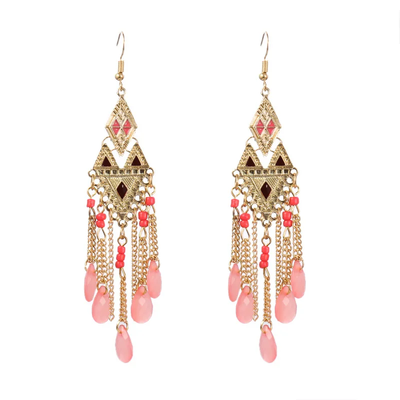 

Black Pink Crystal Chandelier Earrings for Women Boho Beads Tassel Dangle Earrings Geometric Long Earings Fashion Jewelry 2019