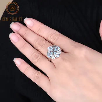 

Gem's Ballet 3.74Ct Natural Sky Blue Topaz Gemstone Flower Ring 100% 925 Sterling Silver Ring For Women Wedding Fine Jewelry