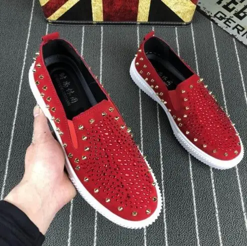 

Men Casual Flat High Top Sneakers Luxury Brand 2018 Italian Fashion Rivet Loafers Shoes Suede Leather Lazy Boat Slip On Moccasin