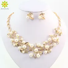 Африканские свадебные Модные Ювелирные наборы с имитацией жемчуга позолоченные/посеребренные ожерелье серьги набор жемчуг вечерние свадебные наборы