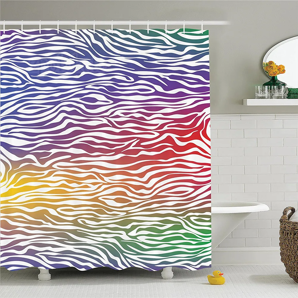 Zebra Print Decor Shower Curtain Set Abstract Skin Pattern Geometric Horizontal Lines Stripes Illustration Bathroom | Дом и сад