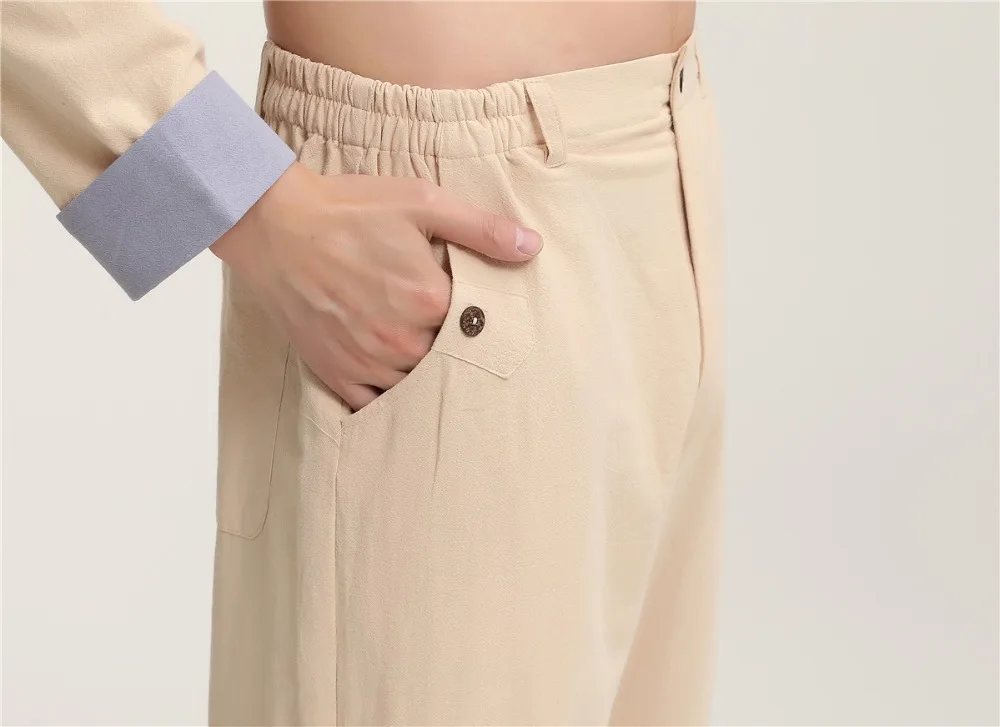 Шанхай история китайская мужская традиционная одежда Китайский штаны для кунг-фу Тай чи брюки для мужчин смесь льняные штаны