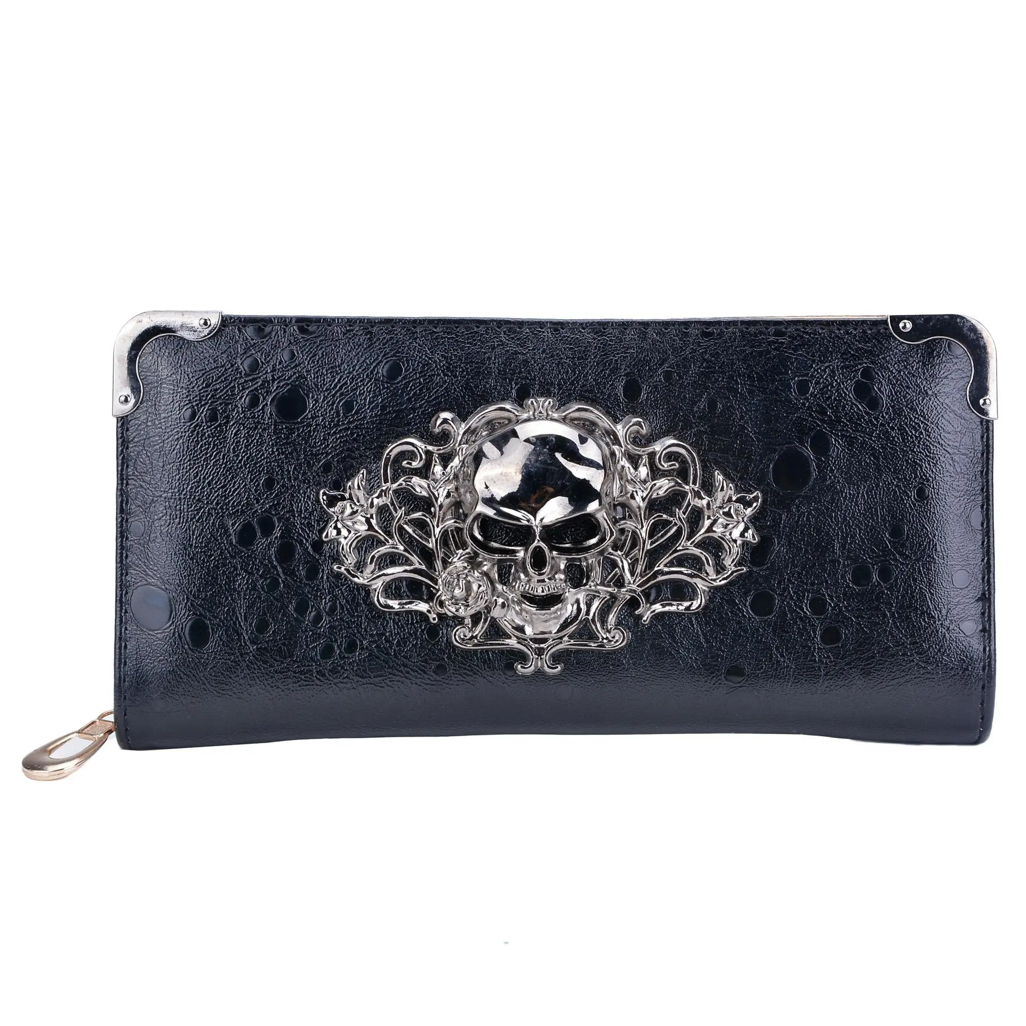 

Wholesale10pcs*Cool Retro Skull Wallet for Women Vintage Clutch Bag Black