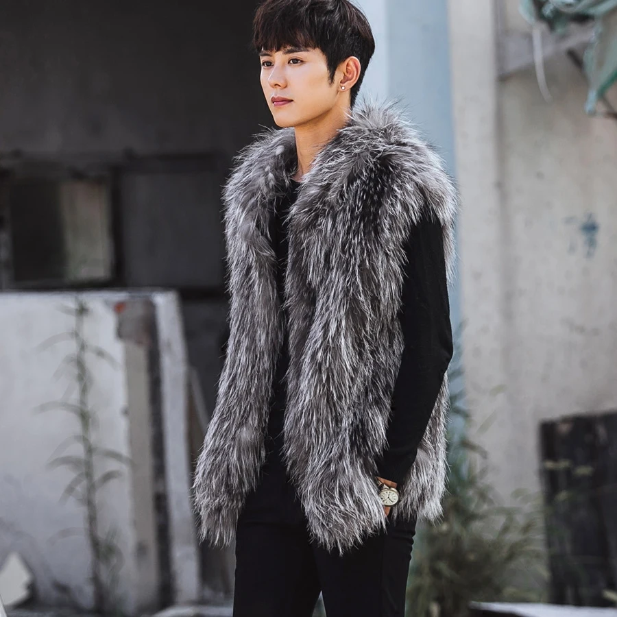 VR067 men's genuine real fox fur knitted vest vests winter warm real