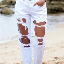 Новые женские модные штаны с дырками, сексуальные повседневные, прямой с высокой талией, белые рваные джинсы бойфренда, рваные джинсы