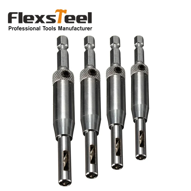 Flexsteel 4pcs HSS Self Centering Hinge Drill Bits Set Door