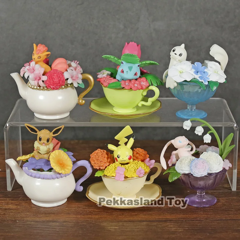 Цветочный чашки коллекция Pikachued Бульбазавр Dewgong Eevee ПКМ фигурку Коллекционная модель игрушки 6 шт./компл