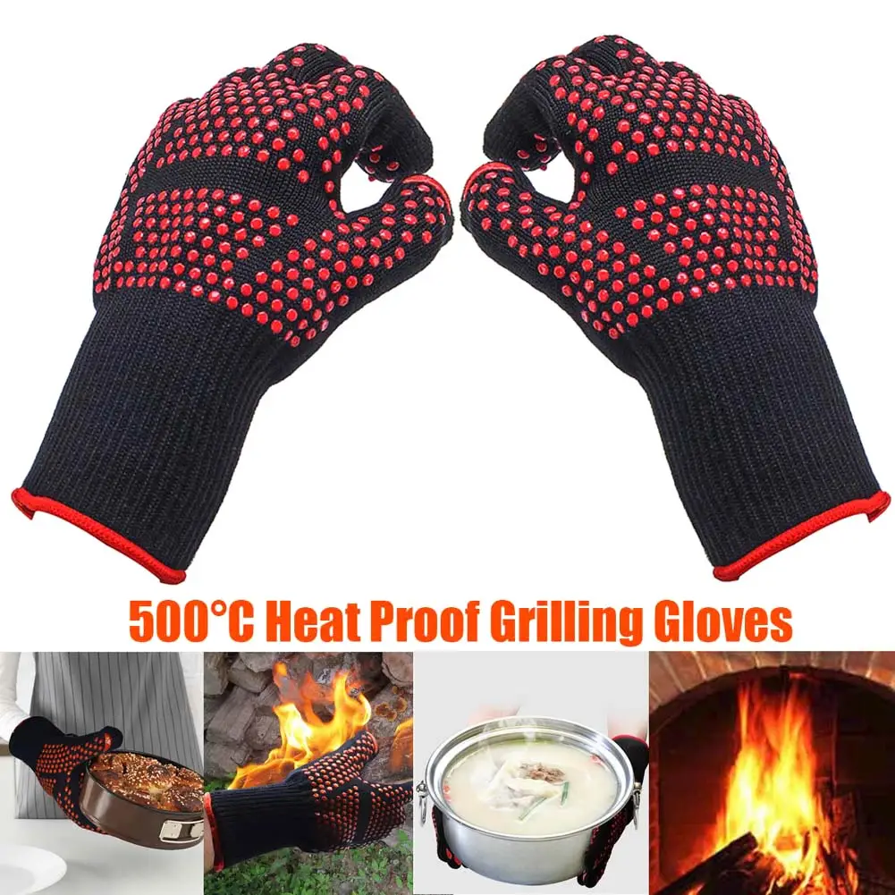 

1Pair Extreme Heat Resistant BBQ Oven Gloves 500 degC Pot Holder Cooking Mittens Dropshipping FAS
