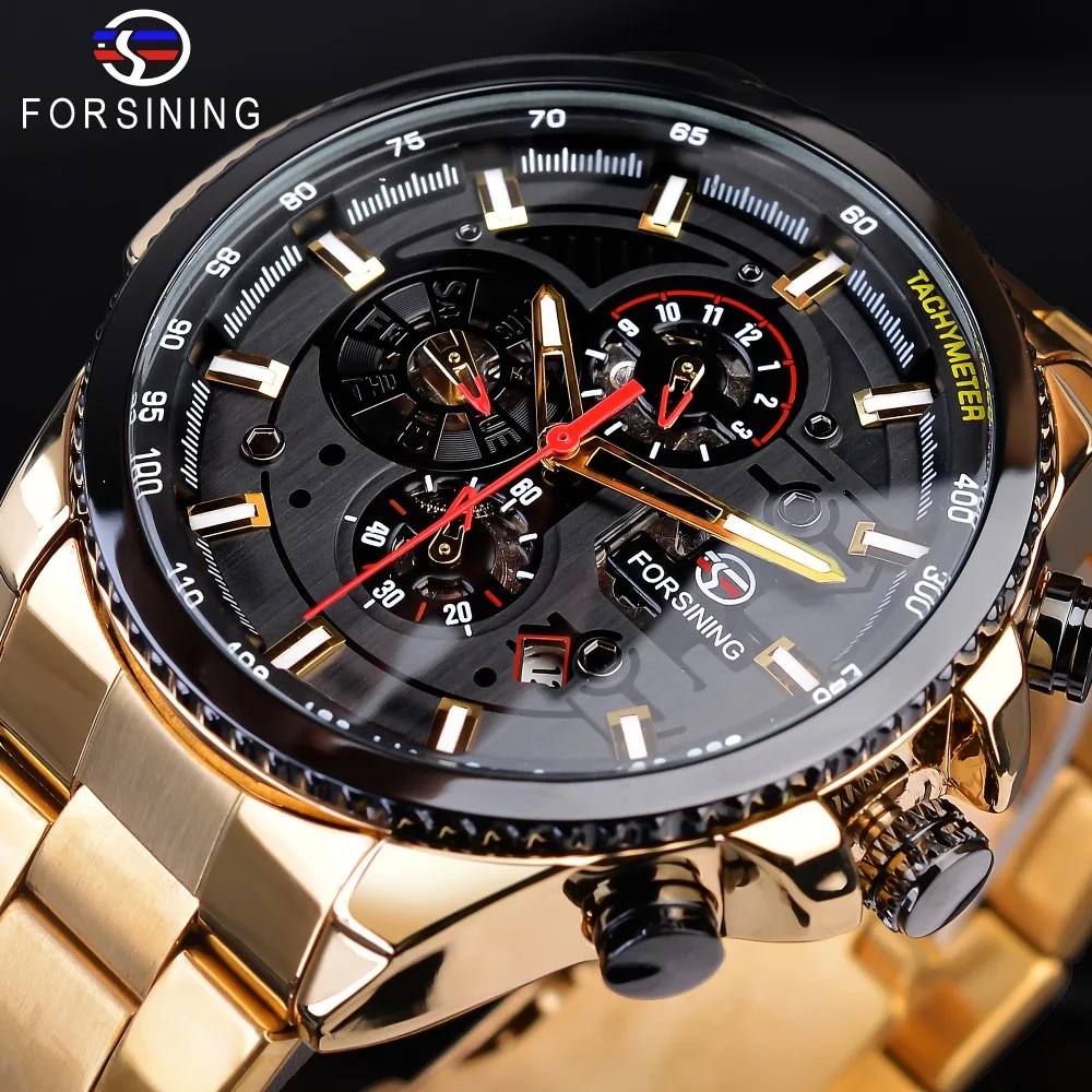 

Forsining Steampunk Sport Series Classic Black Golden Clock Male Complete Calendar Men's Automatic Watches Top Brand Luxury