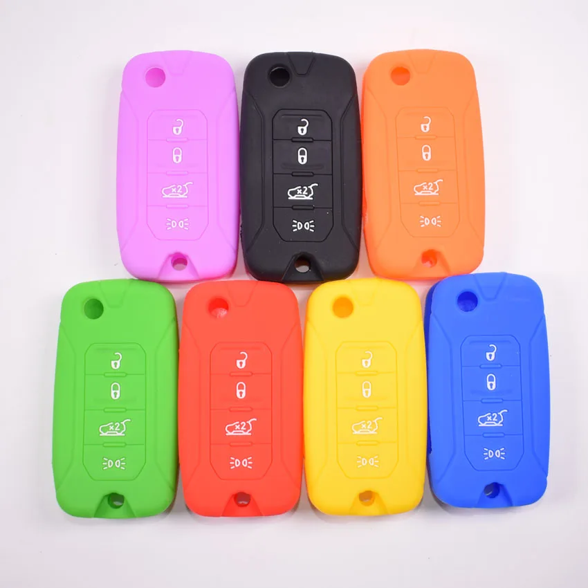 

New Silicone Car Key Case Cover Shell Bag Fit For Jeep Renegade 2016 4 Buttons Folding Remote Key 7 colors