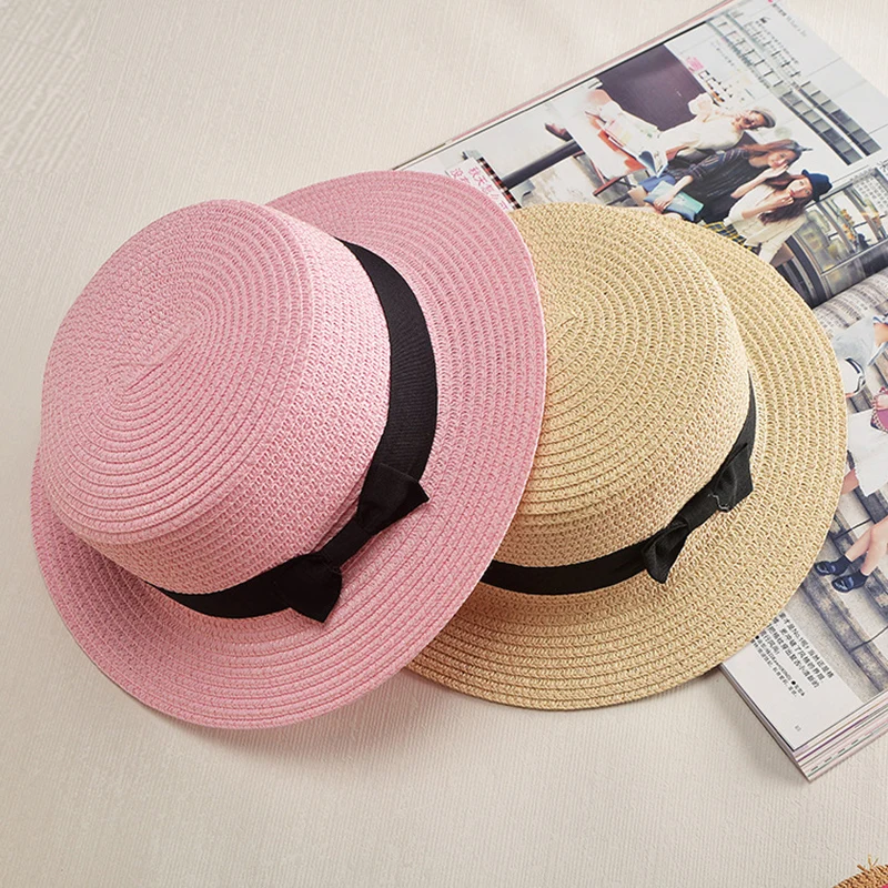 

Women Boater Hat Summer Hats for Ladies Beach Sun Bowknot Straw Cap Panama Sun Visor Hat Ribbon Classic Fashion Summer Top