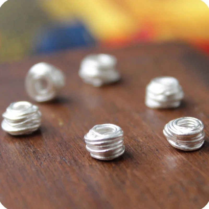 925 sterling silver Irregular round beads mini donut silver spacer
