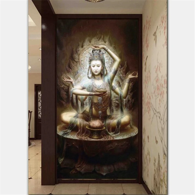 

beibehang Custom living room bedroom three-dimensional oil painting porch wallpaper Dunhuang dance fairy porch background wall