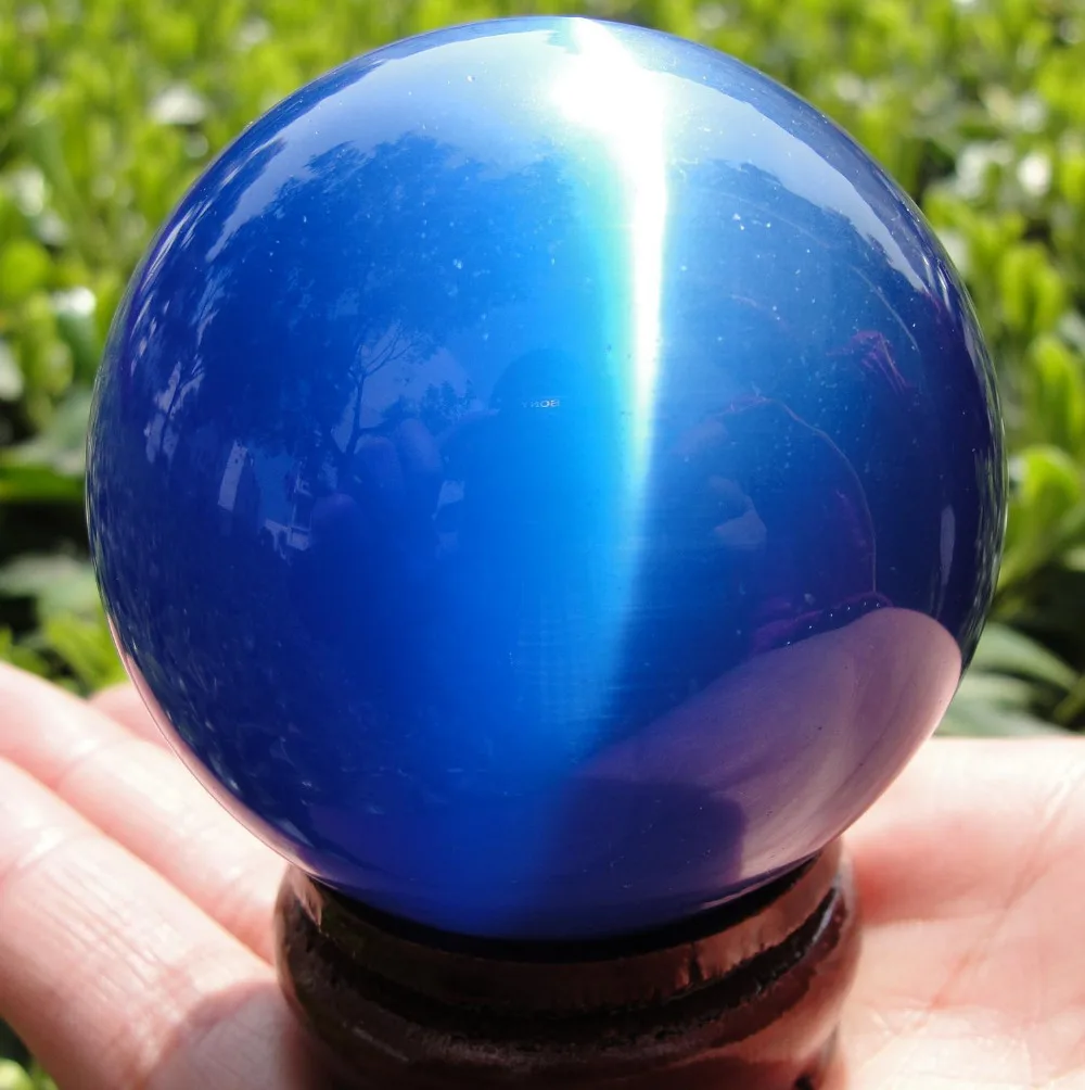 

Free Shipping Hot Sell ASIAN QUARTZ DEEP BLUE CAT EYE CRYSTAL BALL SPHERE 40MM + STAND