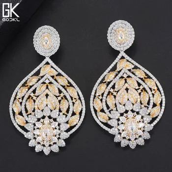 

GODKI 69mm Luxury Leaf African Long Dangle Earring For Women Wedding Crystal Zircon CZ Nigerian Bicolor Bridal Dangle Earrings