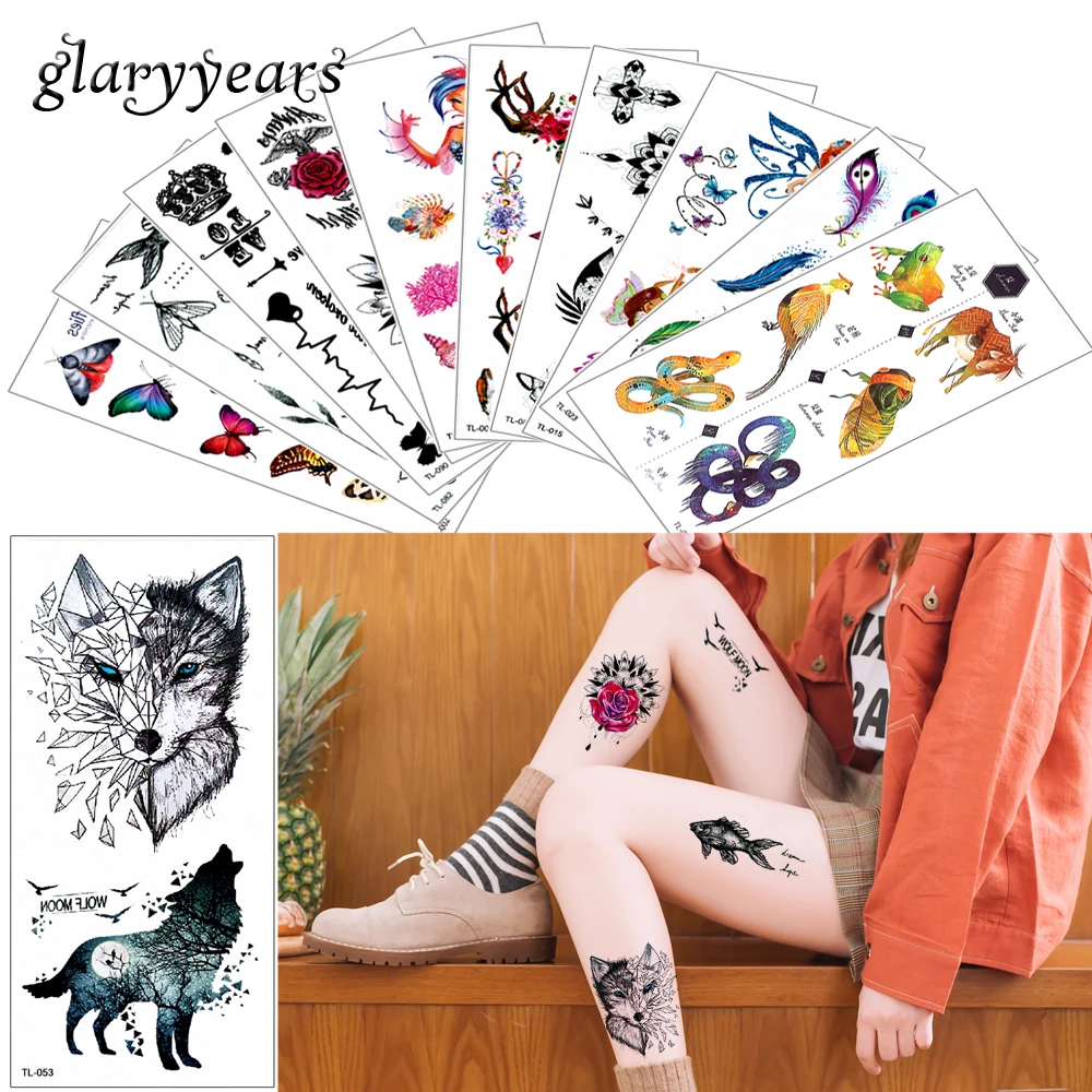 Временная водостойкая татуировка 19*9 см 10 шт./компл.|animal body art|tattoo sticker wolftattoo |