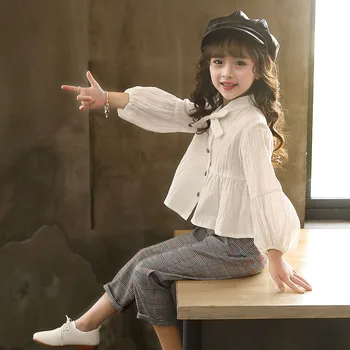 

autumn kids girls clothing sets white blouse +trousers 2 PCS teenage girls clothes set 12 years old