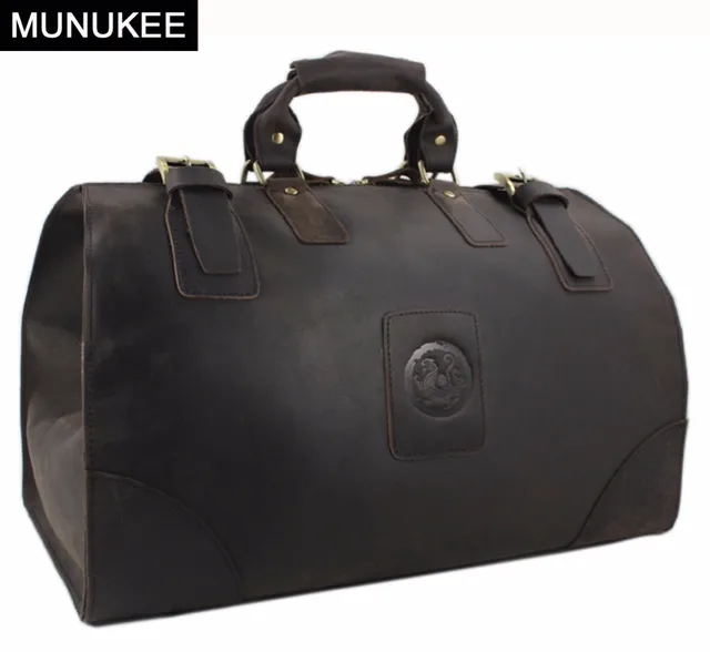 Munukee Vintage Luggage Bag Crazy Horse Genuine Leather Travel Munukee Vintage Luggage Bag Crazy Horse Genuine Leather Travel Men Duffle Large Weekend