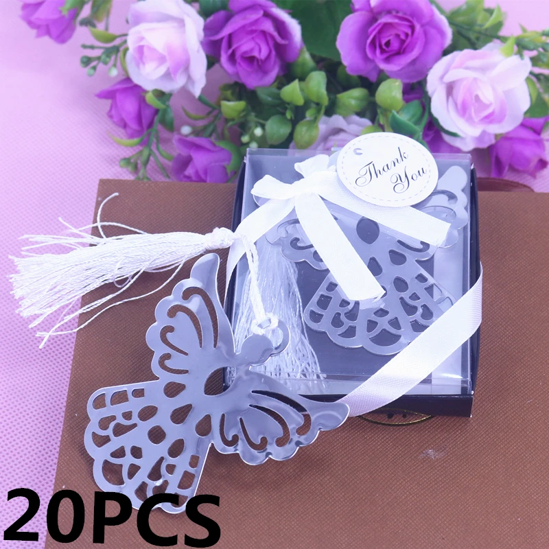 20PCS SET Angel Silver Metal Bookmark For Birthday font b Baby b font Shower Souvenirs Event