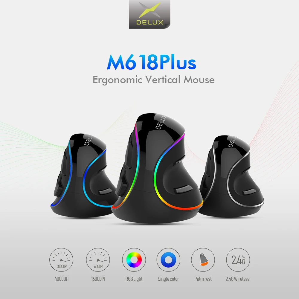 Delux M618 PLUS RGB вертикальная мышь игровая Проводная эргономичная мышь беспроводная 6 кнопок 4000 dpi оптическая правая рука для ПК ноутбука