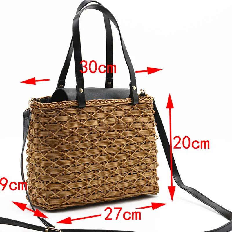 جديد الأسود الجمل القش حقيبة الطبيعية الروطان حقيبة كتف الشاطئ حقائب النسيج اليدوية Crossbody حقيبة