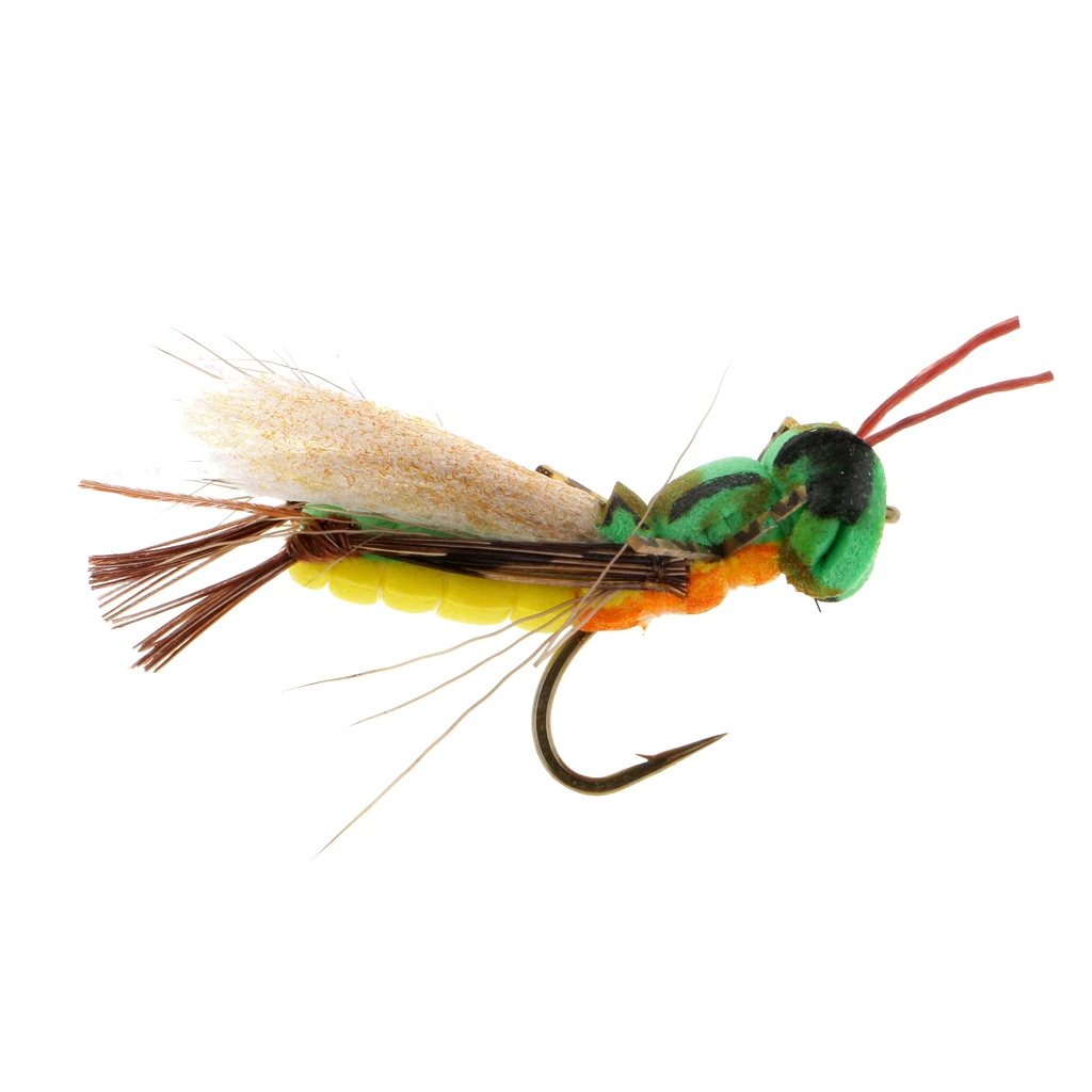 Artificial Bait Fishing Lure Handmade Grasshopper Flies Topwater Insect Fly Fishing Flies for Bass Trout Salmon Steelhead