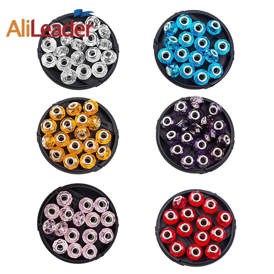 Wholesale Colorful Glass Beads For Hair Extension Dreadlock Beads Hair Jewelry For Braids Red/Pink Colorful Crystal Micro Ring