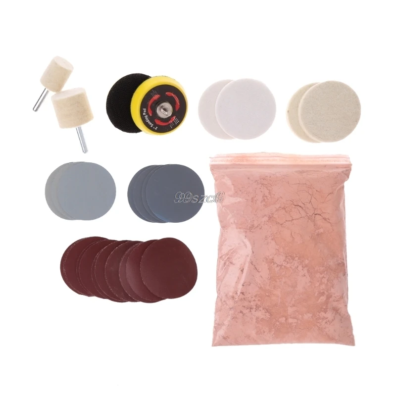 34pcs Deep Scratch Remove Glass Polishing Kit 8 OZ Cerium Oxide + Sanding Disc + Wool Polishing Pads+Felt Polishing Wheel longest lasting car wax