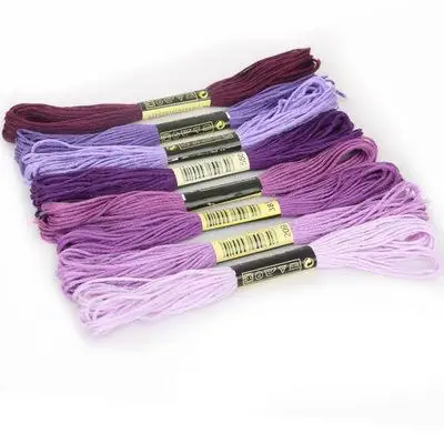 Разные цвета, 8 шт./лот, Длина 7,5 м, аналогичные DMC нити для вышивки крестиком, хлопковые нитки для вышивки, для рукоделия, швейные инструменты, аксессуары - Цвет: purple series
