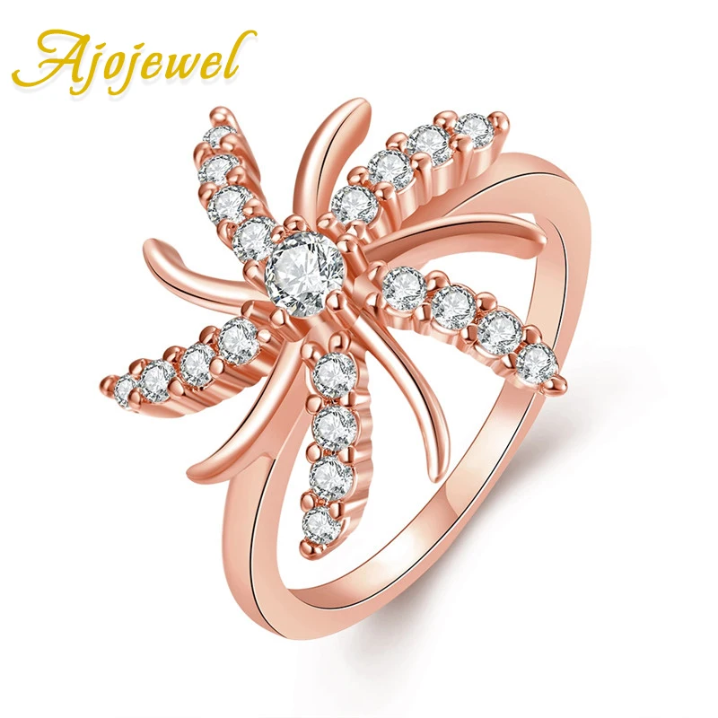 

Ajojewel 2019 New AAA Cubic Zirconia Flower Finger Rings For Girls Women Costume Jewelry Drop Shipping