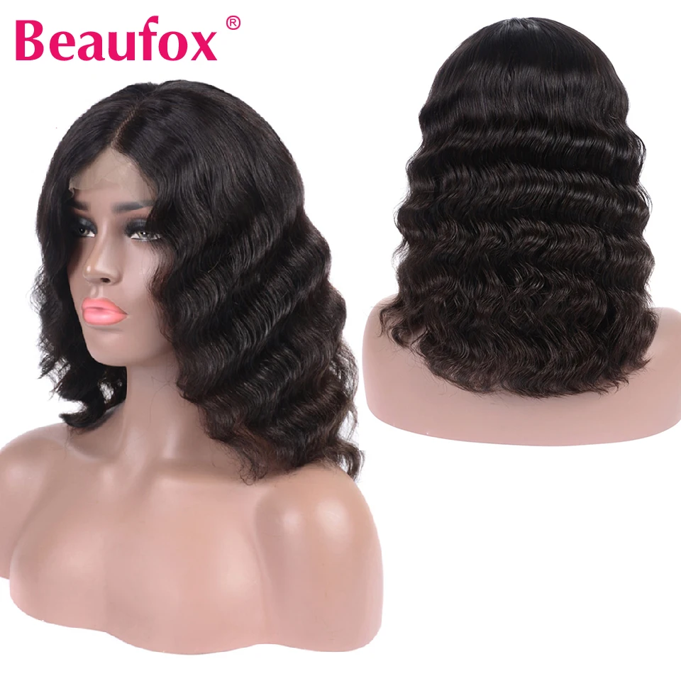 Beaufox боб парик короткие кружевные передние человеческие волосы парики Волнистые парик предварительно выщипанные натуральные волосы 150% индийские волосы remy кружевные передние парики