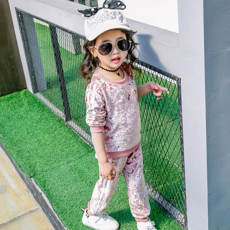 Girls  Clothing Set  Pink Velvet Cashmere Suit Set Long Sleeve Pullover+ Pants Sportswear Baby Girls Sports Clothes Active Suits (3)