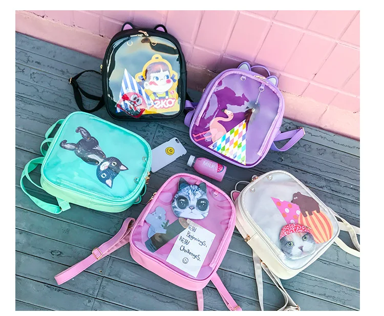 MSMO милые кошачьи ушки кожаные рюкзаки карамельный цвет прозрачная сумка женские сумки на плечо школьные подростковые девочки дорожные сумки Itabag