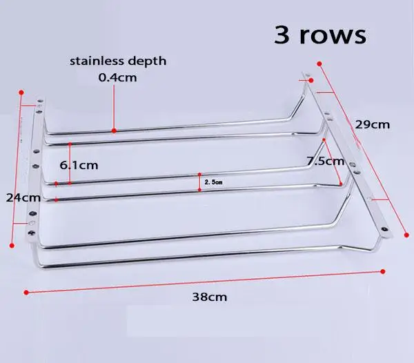 38 см 3 ряда нержавеющая сталь винный стеклянный настенный стеллаж держатели Серебряная медная вешалка с винтами подвесные стеклянные полки стеллажи для вина