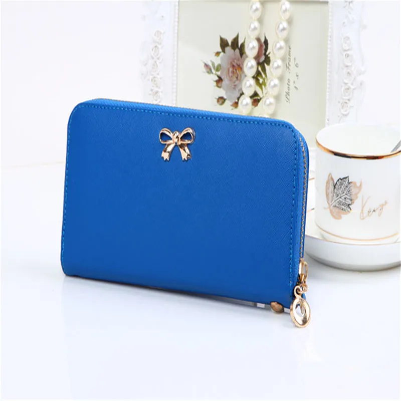 

New Hot Women Leather Wallet Small Korean Cute Bowknot Purse Solid Wearable Wallet Handbag For Credit card