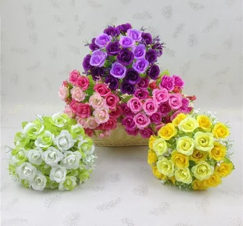 

10 Bouquets One Bouquet 21 Rose Buds Artificial Stamen Flowers Leaf For Wedding Home Bridal Bouquet Decoration