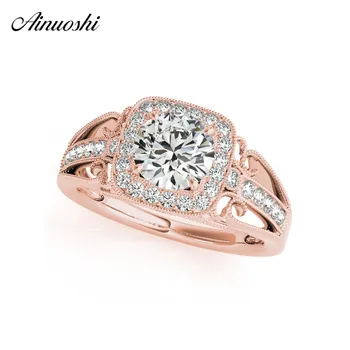 

AINUOSHI 925 Sterling Silver Women Wedding Engagement Rings Rose Gold Color Round Cut 1ct Halo Bridal Rings Anniversary Jewelry