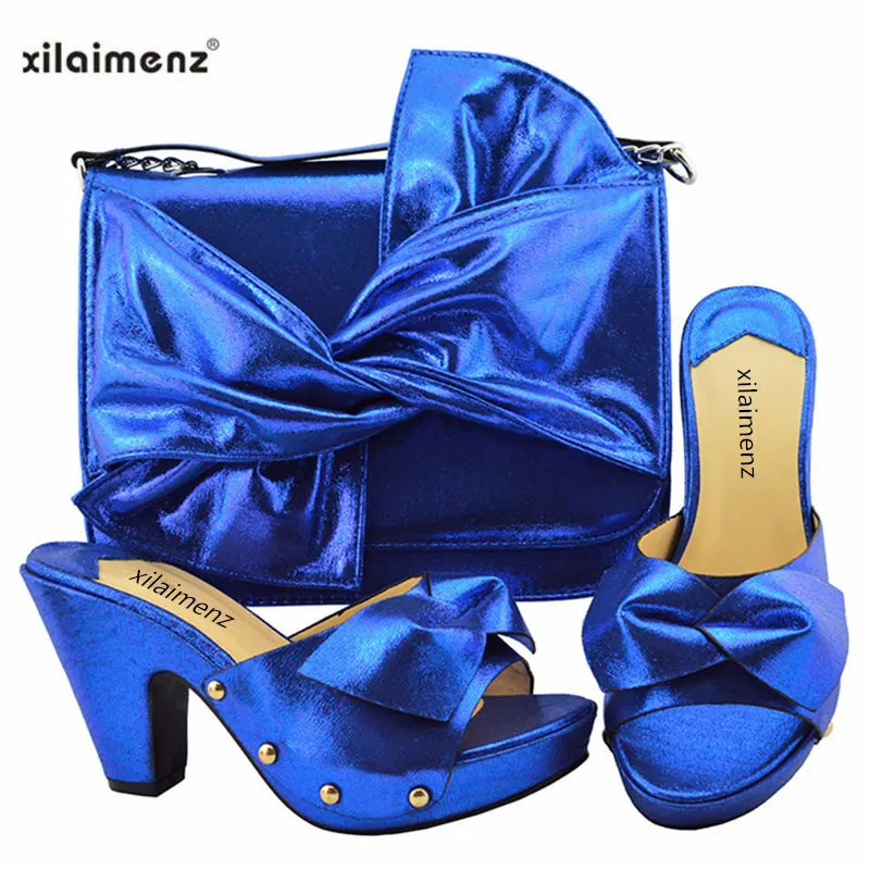 

New shop 40% discount Nigerian Ladies Royal-Blue Color Italian Shoes with Matching Bags for Wedding