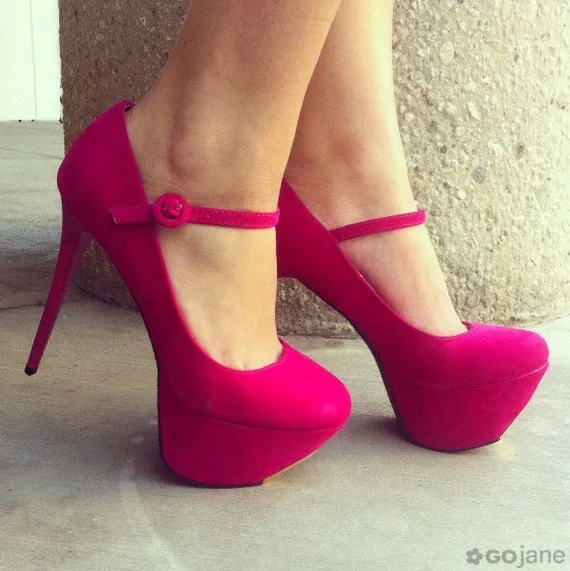 

Hot Pink Thin High Heel Closed Round Toe Platforms Slip-ons 14cm High Heel Stilettos Fashion 2015 Design sapatos femininos