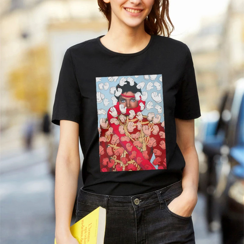 

Harajuku Funny Michael Jackson Tshirt Women Cotton 2019 Funny T-shirt Female Short Sleeve Plus Size Sexy T Shirt Tumblr Top Tees