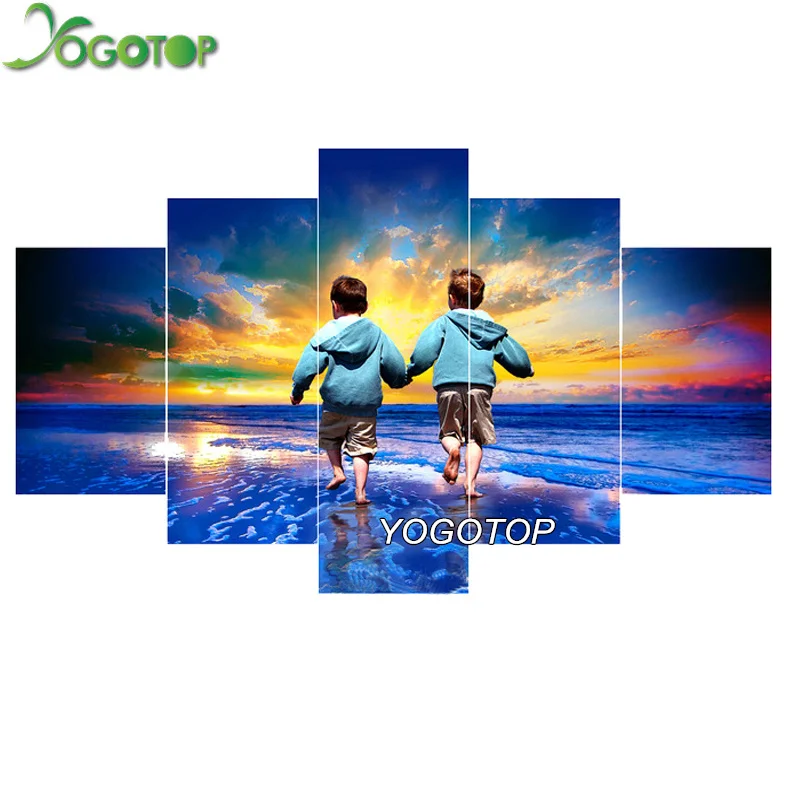 

YOGOTOP DIY Diamond Painting Cross Stitch 5D Diamond Embroidery Full Diamond Mosaic Home Decoration two boys 5pcs/set ML067