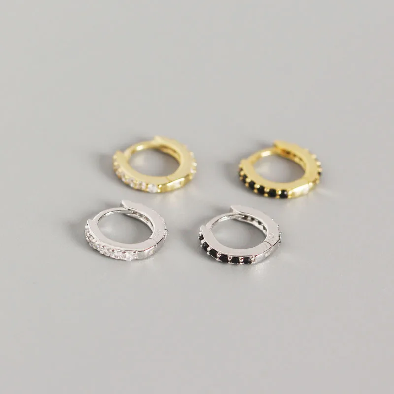 

WTLTC Clean Black Cubic Zirconia Hoop Earrings for Women 925 Sterling Sliver Huggie Hoops Earrings Simple Small Tiny Earrings