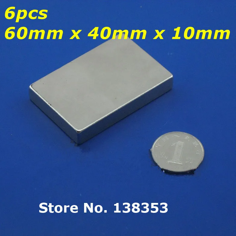 Wholesale 6pcs Super Strong Neodymium Rectangle Block 60mm x